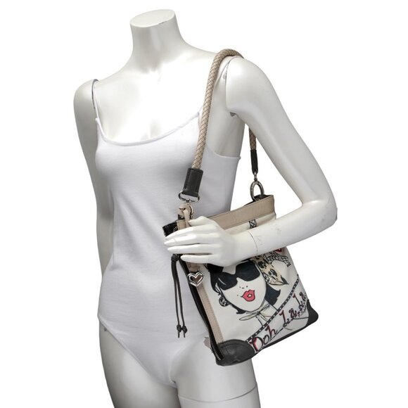 Brighton Fashionista Leather Shoulder Bag Paris Ooh La La Purse Beige Grey Studs - Picture 3 of 16